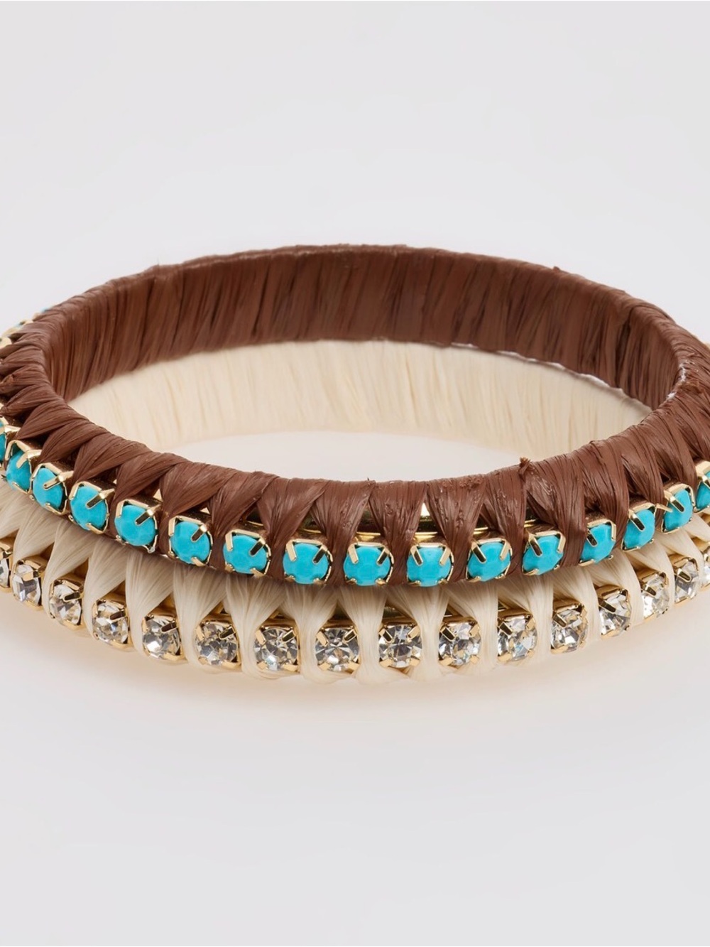 Piper K Turquoise & Crystal Woven Wrapped Brown and Cream Bracelet